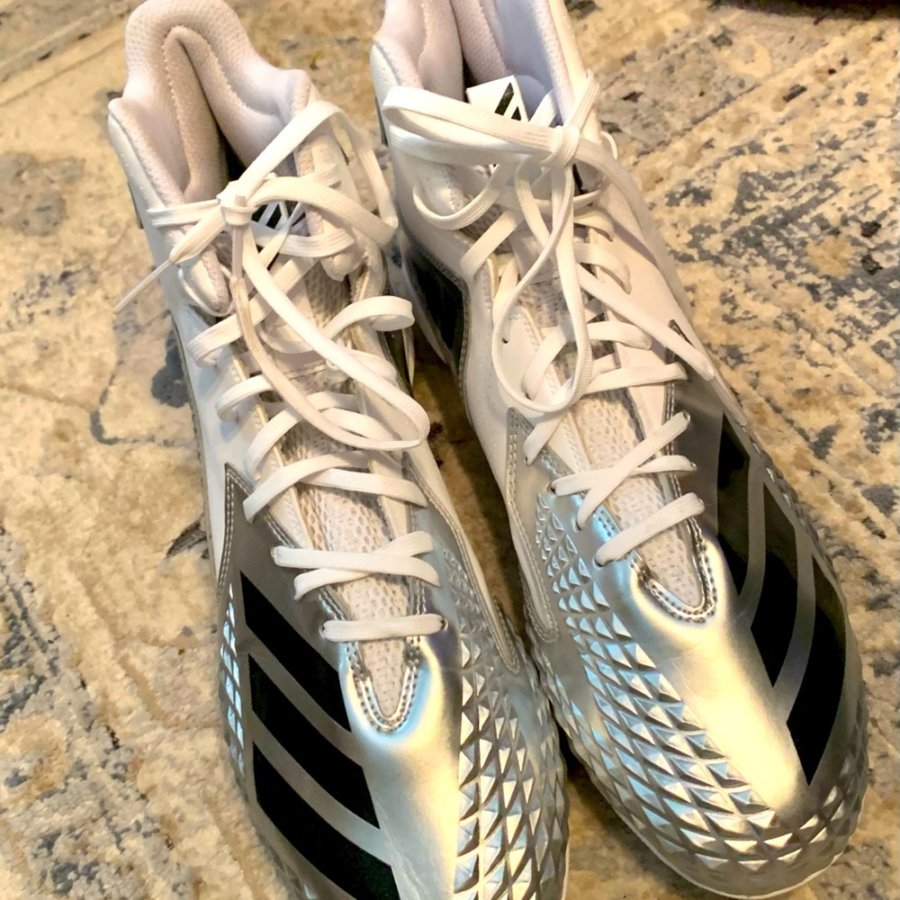 New ADIDAS WHITE HIGH TOP CLEATS men’s shoes size 12